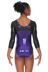 Girls Belle V Neck 3/4 Sleeve Shine Gymnastics Leotard